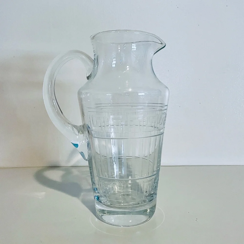 Versace x Rosenthal Meandre Greek Key Clear Glass Crystal Pitcher Vintage - Picture 4 of 14